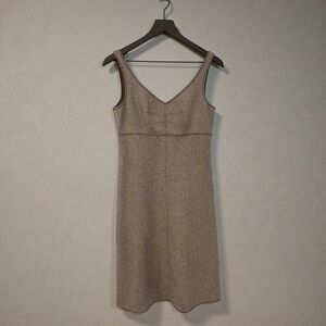 VINTAGE J.CREW STYLE TWEED MIDI DRESS LINED BROWN GRAY SLEEVELESS 4/6 NO TAGS